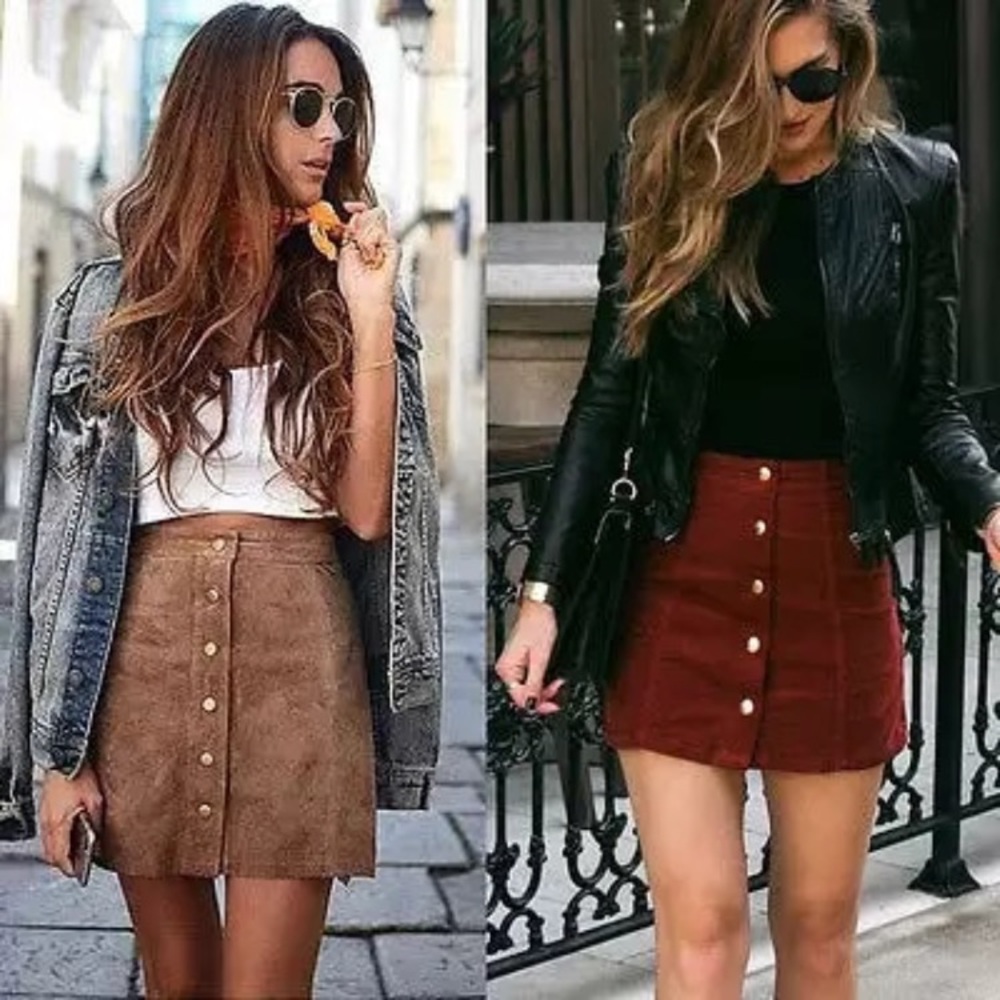 High waisted vintage style faux suede mini skirt - Picture 2 of 5